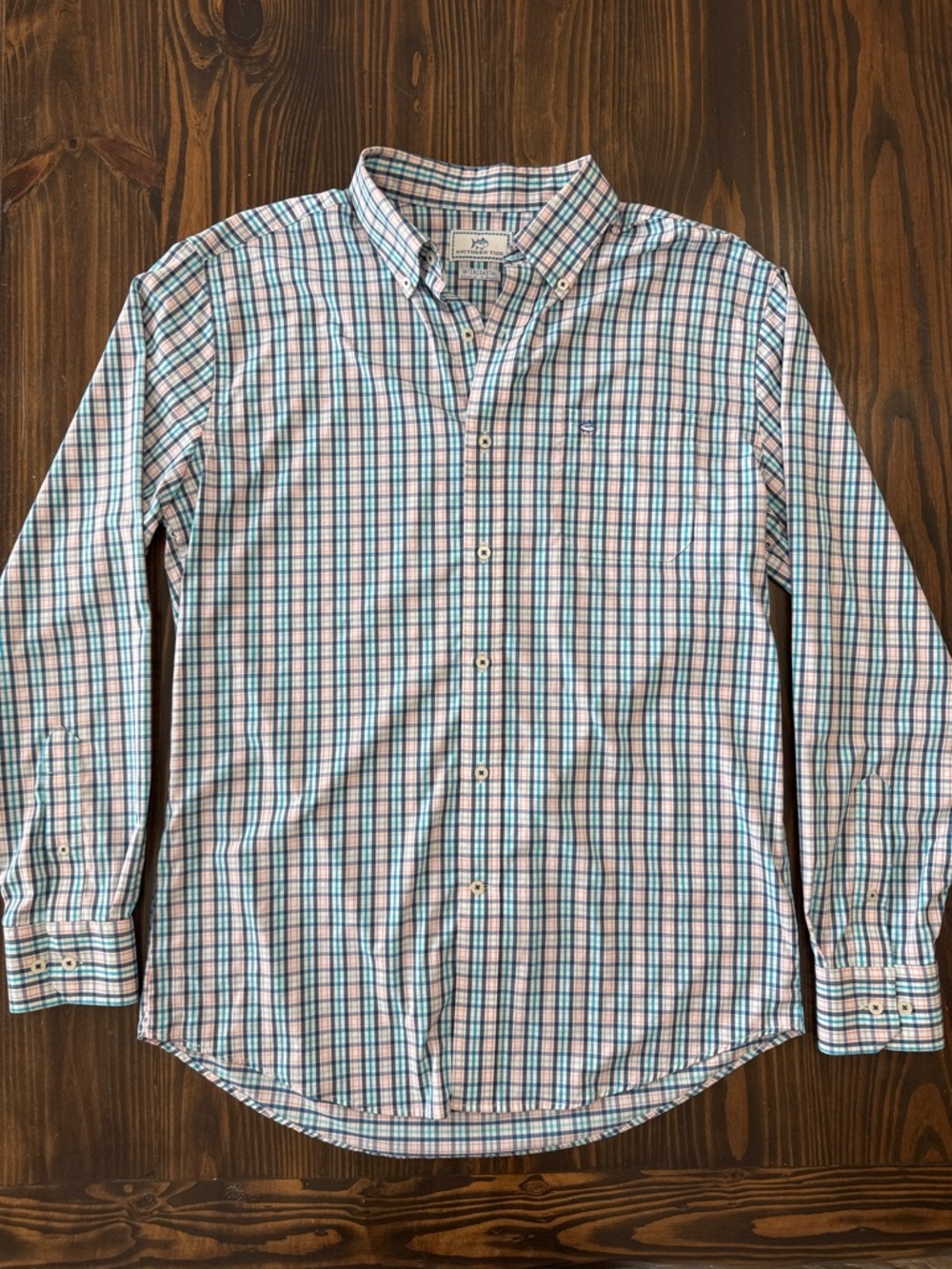 Southern Tide Intercoastal Men’s Plaid Button-Down Shirt Blue & Coral Large